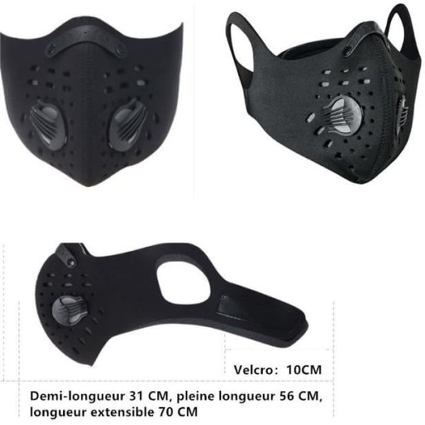 Mask - Skyddsvisir med kolfilter, anti-pollution anti-spray anti-damm, för utomhussport, etc