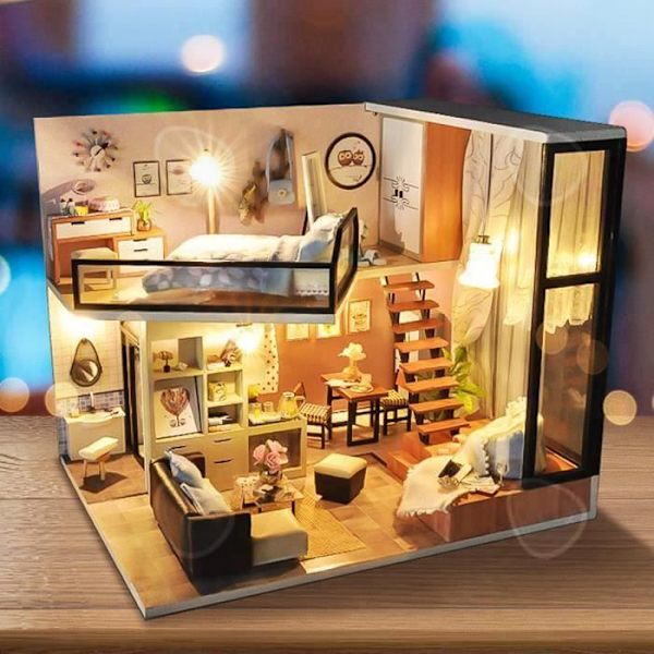 C® DIY LED Dukkehus Miniature Træ Møbel Legetøj Kreativ Gave Jul