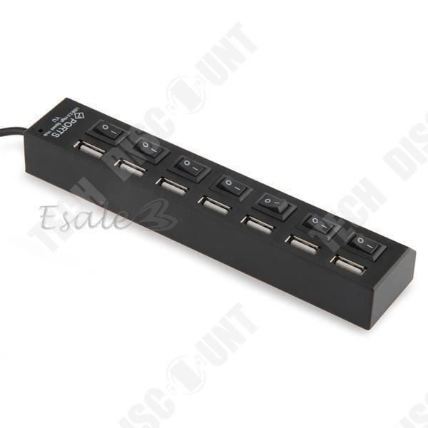 TD® HUB USB 2.0 -sovitin 7-porttinen LED-kytkimellä PC:lle, tabletille, USB-tikuille ja USB-tallennuslaitteiden liittämiseen tietokoneeseen