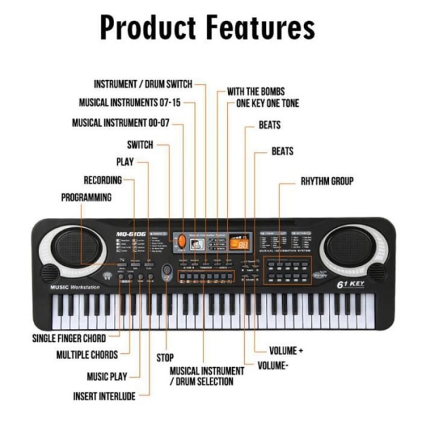 MOGOI multifunktionellt barnpiano 61 tangentbord med mikrofon