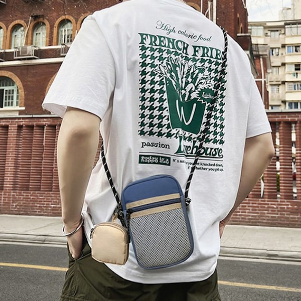 TD® Casual Mesh Messenger Bag Blå färg Lätt axelväska Mobiltelefon Canvas Tillbehör Remmar Fickor