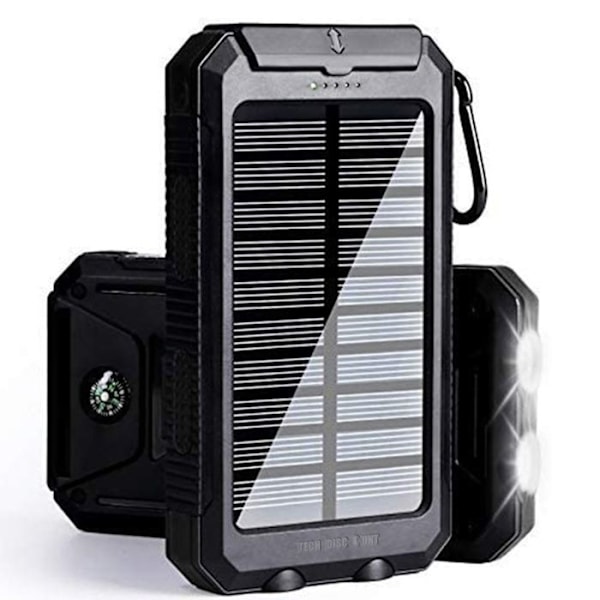 20000mAh Solarbatteri Oplader med 2 USB-porte og Dual LED Lampe til opladning af bærbare enheder