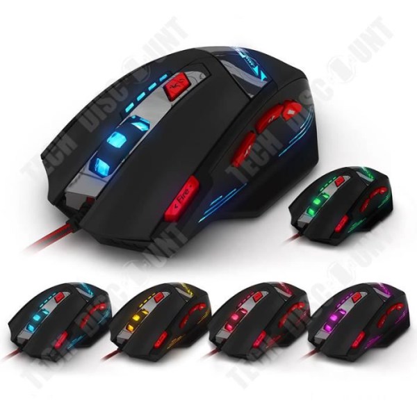 TD® Gaming Mouse med kabel til kontor DPI justerbar perfekt greb håndkontrol USB funktion flere taster baggrundsbelysning