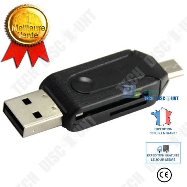 TD® 2 in 1 Micro USB OTG USB Flash Drive Adapter - Micro SD Minneskortläsare - Datakort Adapter Svart