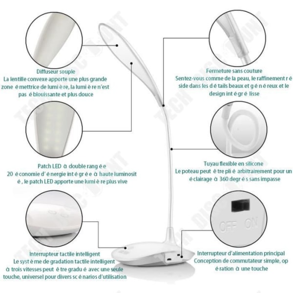 TD® LED genopladelig skrivebordslampe Dæmpbar berøringslampe til natbord foldbar