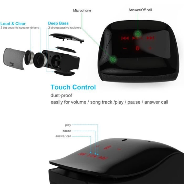 Bärbar högtalare Touch Control Bluetooth 4.0 NFC Handsfree mini-jack
