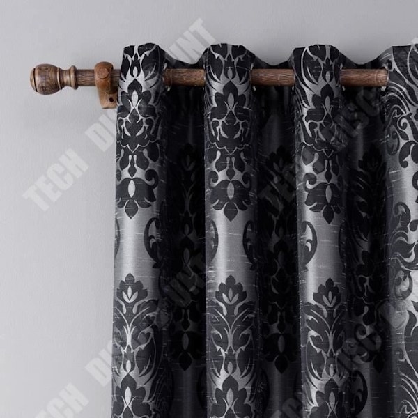 Blockande gardin - TD® - Jacquard - Svart - 140x220cm - Ögla - Modern design Svart