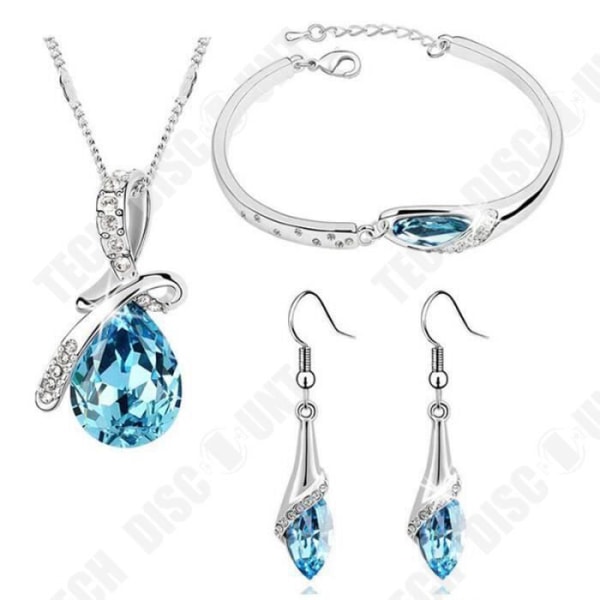 TD® justerbart prydnadsset Damsmycken -Kristall - Halsband Armbandsörhängen med presentask - Himmelsblå färg
