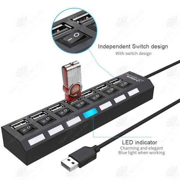 HTBE® Computer Converter HUB Hub Extender Interface One to Seven USB Oberoende Switch med ljus