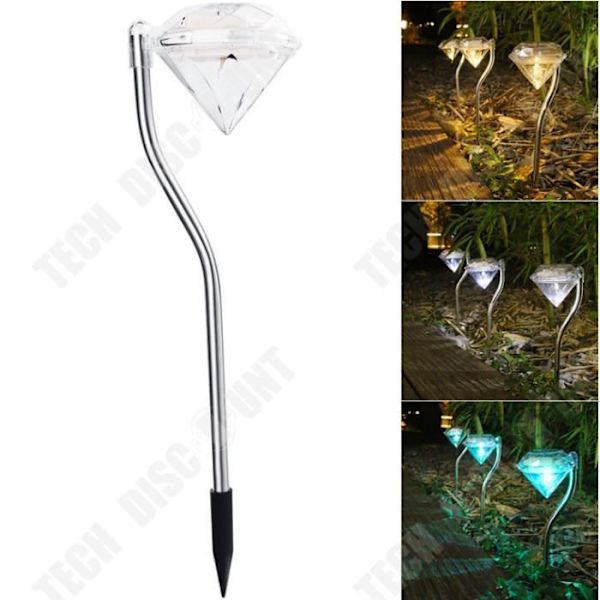 TD® 4 stk LED Solcellelampe Diamant Farveskiftende Lys Dekoration Have Lampe Udendørs Ny 30cm