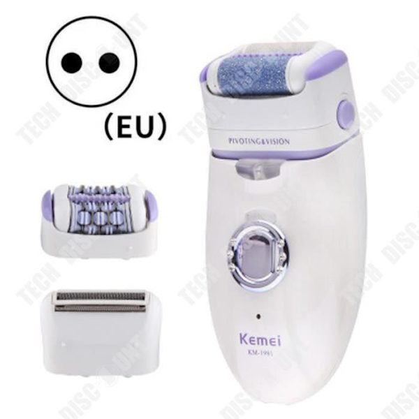 TD® KEMEI-1981 Elektrisk Epilator til Kvinder Multifunktionel Epilator & Trimmer & Pædicator & Ansigtsskraber til Fødder og Ben, 3 i 1 Opladelig