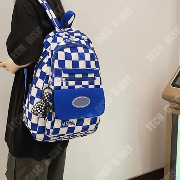 TD® Checkerboard skolväska stor kapacitet nylon stänksäker datorryggsäck college gymnasieelev campus blå ryggsäck