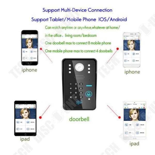 TD® Två skärmar 7" WiFi 2.4G trådlöst RFID lösenord videodörr intercom dörrklocka kamera IR mörkerseende larmsystem