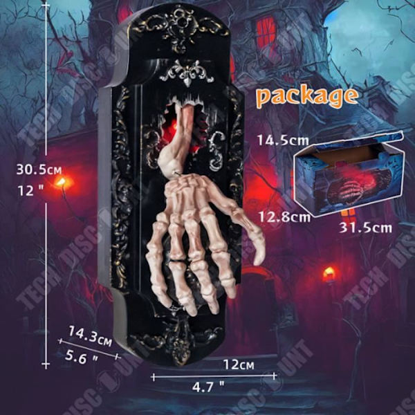 TD® Halloween Spray Dørklokke 30.5*12*14.3cm Son lumineux Sensorisk Lyd Sprøjteeffekt Halloween Dekoration