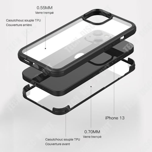TD® Mobiltelefonetui til Apple 13 alt-i-en, alt-i-en beskyttelsesetui i hærdet glas på begge sider.