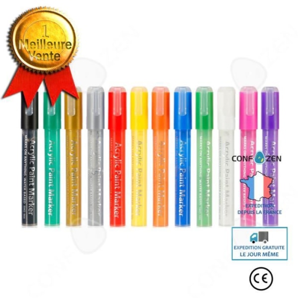 CONFO® Färgpenna 12 färger Vattenbaserad akrylmarkör 3-5mm Lämplig för alla typer av ytor Scrapbook Marker pen ac