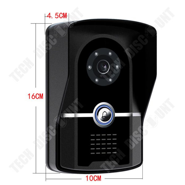 TD® Dørklokke 7 tommer kort til at glide visuelt dørklokke vandtæt intercom hjem LED infrarød natvision portner