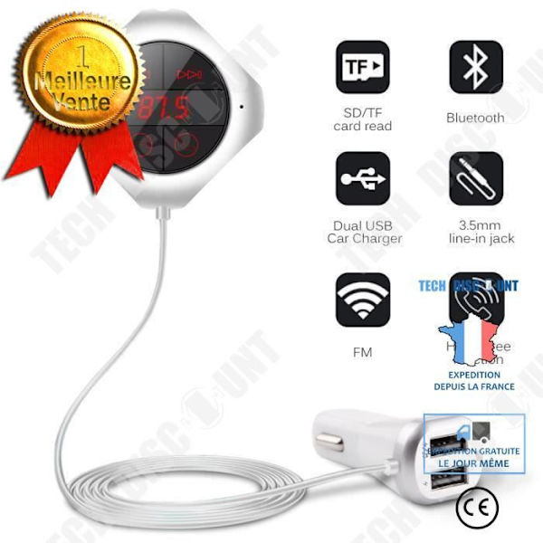 TD® FM Bluetooth Sender Dobbelt USB MP3-afspiller, radio, SD-kort - Bluetooth bilsæt Håndfri opkald TEC5840333777461