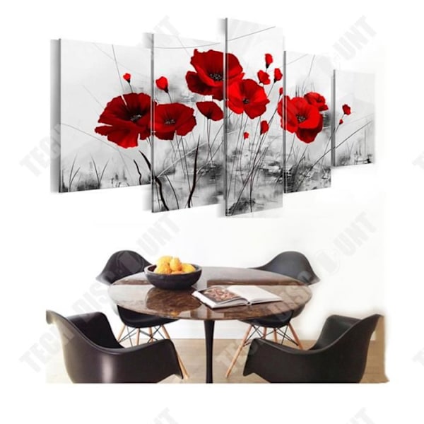 TD® Abstrakt blomster maleri i tre moderne og enkle farver i fem dele 30x40cmx2 30x60cmx2 30x80cmx1