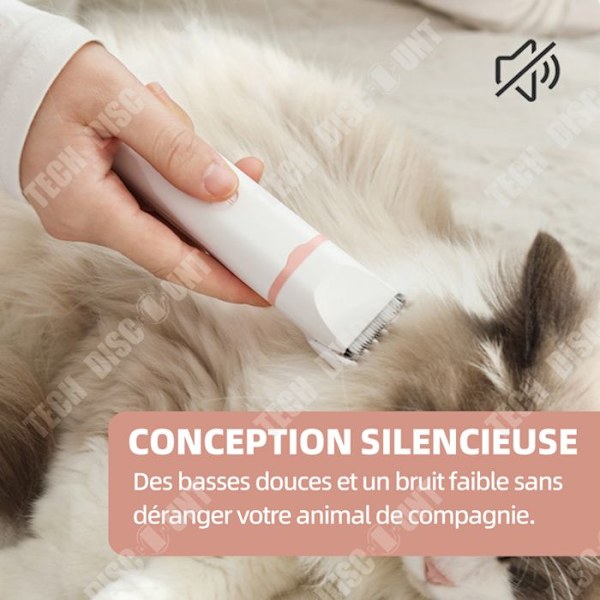 TD Dog Clipper 4 i 1 tyst hundklippare med laddningsbar USB-kabel för katter och andra husdjur Vit