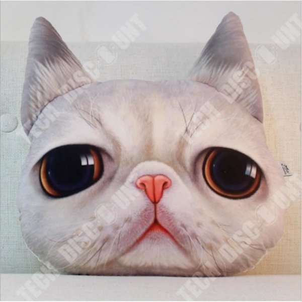 TD® Rolig 3D Cat Print Kudde Kreativ Söt Plysch Doll Present Hem Mjuk kattmatta Färg: Vit