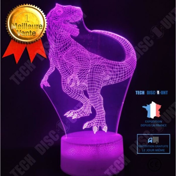 TD® 7 färger skiftande nattljus 3D LED Dinosaur Illusion Lampa Touch Fjärrkontroll A29284