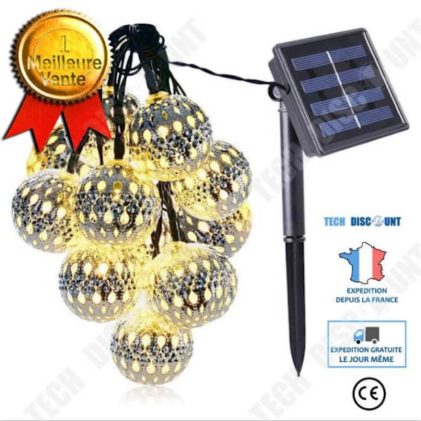 TD® Solar Lights 10LED marockansk julboll dekorationsljus utomhus vattentät LED järn Silver Ball String Light