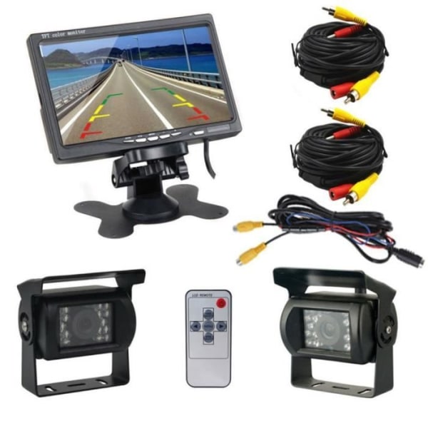 Backkamera med förlängningskabel LCC® 7-tums TFT LCD-skärm för fordon + 2 IR-kameror bak för lastbil husbilsbuss