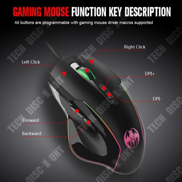 Souris Gaming - Teknikrabatt - TD 7 Knappar - LED-belysning - Ergonomisk - Trådad