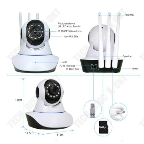 TD® Trådløst overvågningskamera Smart WiFi-kamera med HD-nattesyn