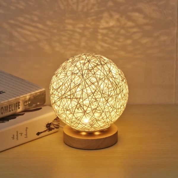 Kreativ LED-nattlampa med handvävd träskärmsdekoration sänglampa i sovrummet Atmosfärsljus Present