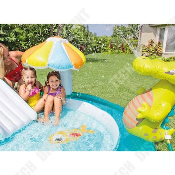 TD® Oppustelig Børneswimmingpool - Vandlegeredskab Krokodille - 203 x 173 x 89 cm - Blå og Gul