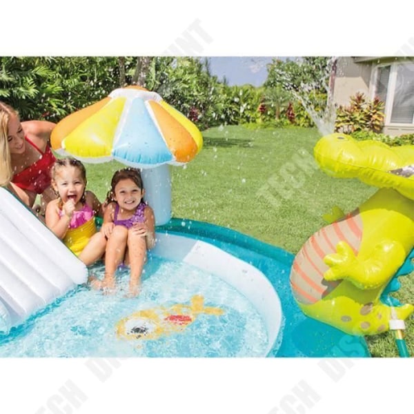 TD® uppblåsbar barnpool - Alligator-krokodilvattenlekplats - 203 x 173 x 89 cm - blå och gul