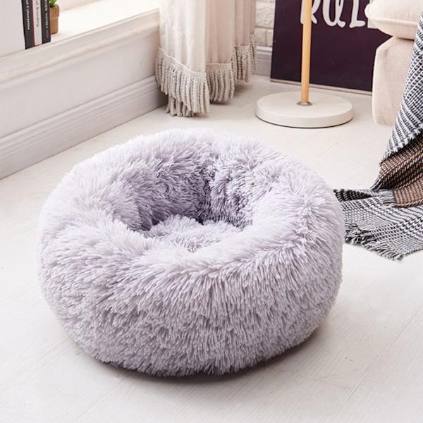 TD® Hundekurv til Katte og Hunde, Føde- og Hulepude, Rund Vinter i Plys, Dyreseng 40CM, Lavendel, Pelsresistent, Sammenfoldelig