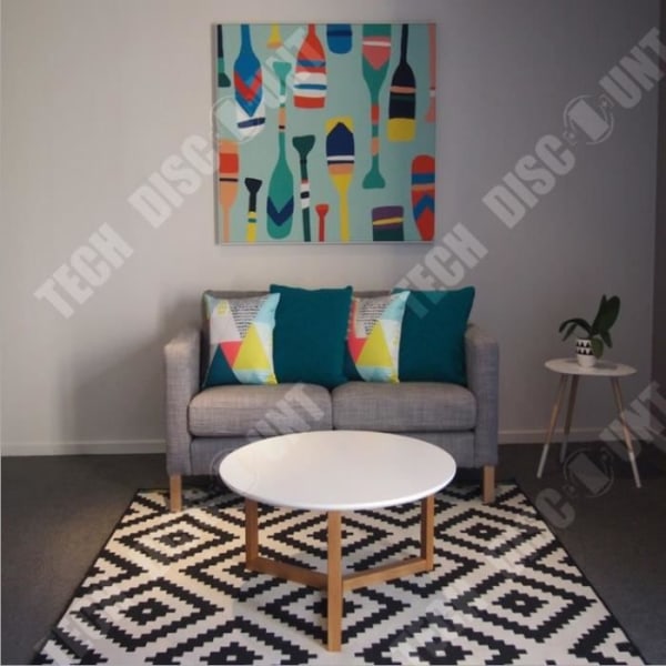 TD® Vaskbart tilpasset tæppe til sofabord i geometrisk sort og hvid (200x300cm)