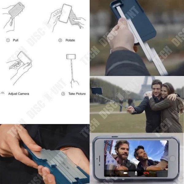 Etui för telefoner - TD® - Iphone 6 - Rosa skal - Selfiepinne - Utsträckbar bluetooth-stöd