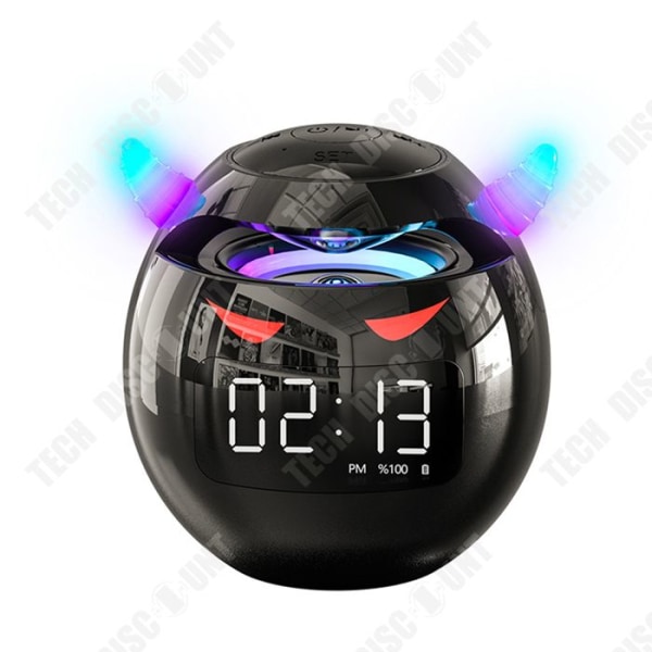 TD® Black Bluetooth Speaker Little Devil Bluetooth Speaker Clock Alarm Clock Speaker Mini Subwoofer Plug-in Card