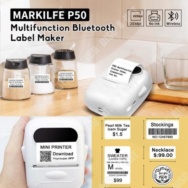 TD® Hushålls mini termisk etikettmaskin bärbar bluetooth mobiltelefon liten självhäftande etikettskrivare