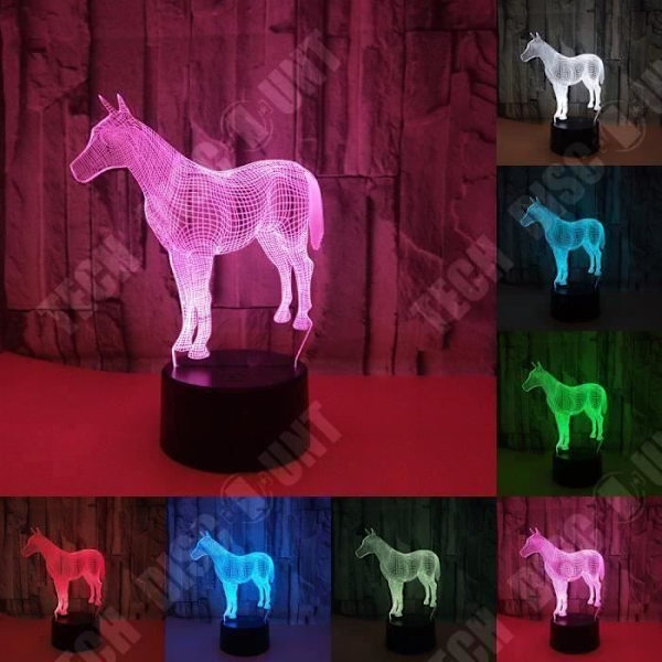 TD® Taktile dekoration lampe med optisk illusion i 7 farver - hestemodel - lavt forbrug med USB-kabel eller 3 batterier