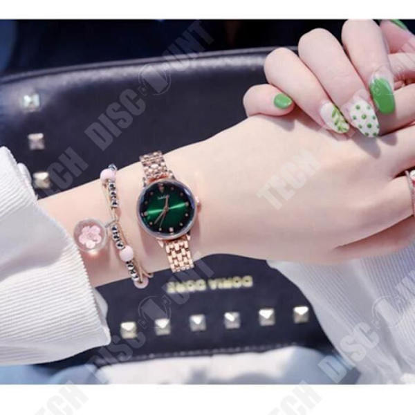 TD® Quartz Watch Presentset för kvinnor, flickor - grön urtavla + silver och rosa pärlormband med present för blomsmycken