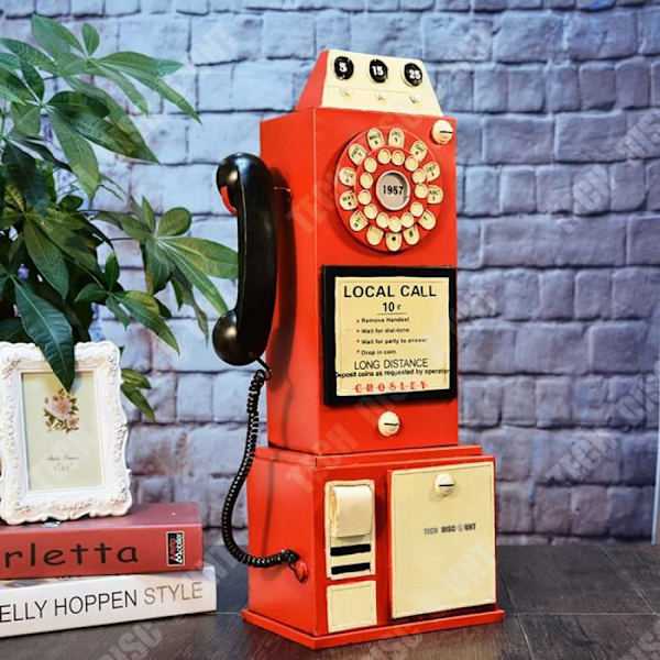 Dekorativ telefonkiosk - TD® - Vintage - Legerat järn - Röd - 28.5x18x63cm