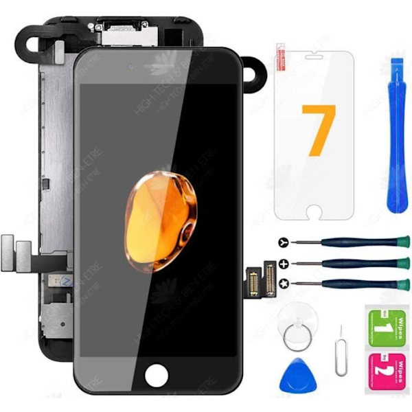 HTBE® Komplett ersättningsskärm för Iphone 7 svart pekskärm LDC 4,7 + skyddsglas + reparationsverktygssats