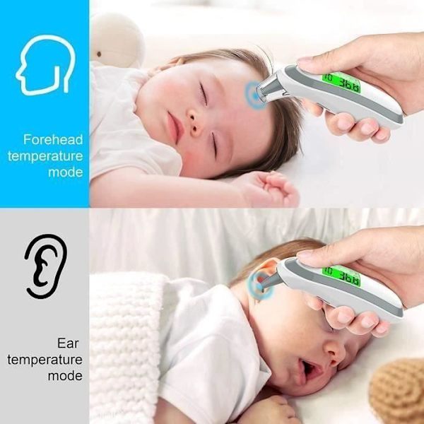 TD Infrarød pande- og øretmermometer, digitalt medicinsk professionelt øretermometer til børn