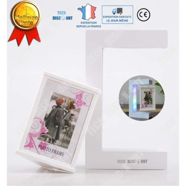 TD® Creative tresidig hängande magnetisk levitation fotoram fyra led-lampor för presentdekoration mode vit färg