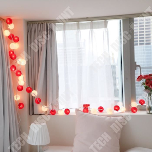 TD® 4M 20LED Takraw Night Light LED String Lights Ornament- Diameter 5cm-Batterifacket-[Röd+Vit]