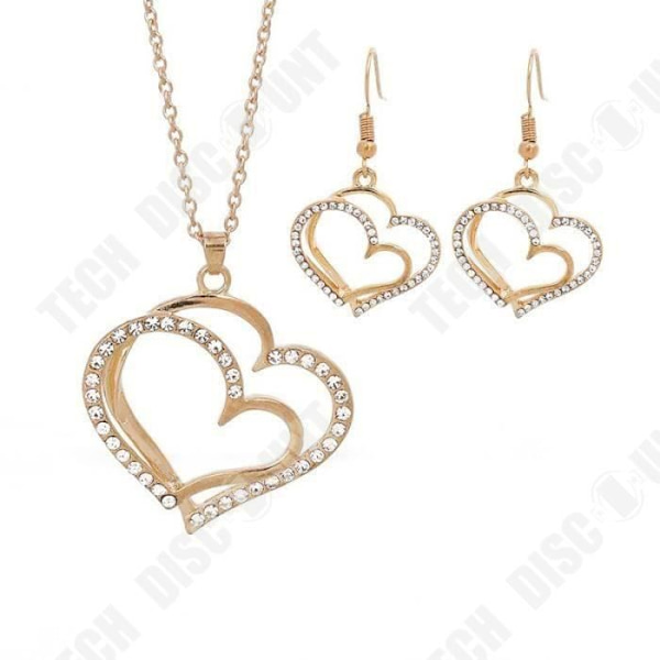 TD® Parure Pendentif Double Hjerte Strass Halskæde Øreringe Smykker Gaver til Kvinder - God Kvalitet i Legering - Ideel Gave