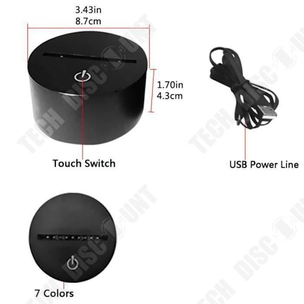 TD® Taktile dekorativ lampe med optisk illusion 7 farver - model jeg elsker dig - lavt forbrug USB-kabel 3 batterier
