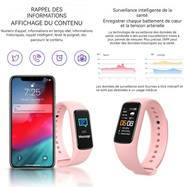 TD® ID115 Älykäs Ranneke Kuntoilun Seurantapiduin Askelmittari Aktiviteetin Valvonta Ranneke Nauha iPhone Android vaaleanpunainen