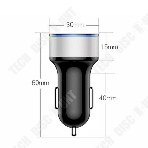 TD® multifunktionell billaddare i aluminiumlegering - Dubbel USB cigarettändarutladdare med LCD-skärm - Bilutrustning