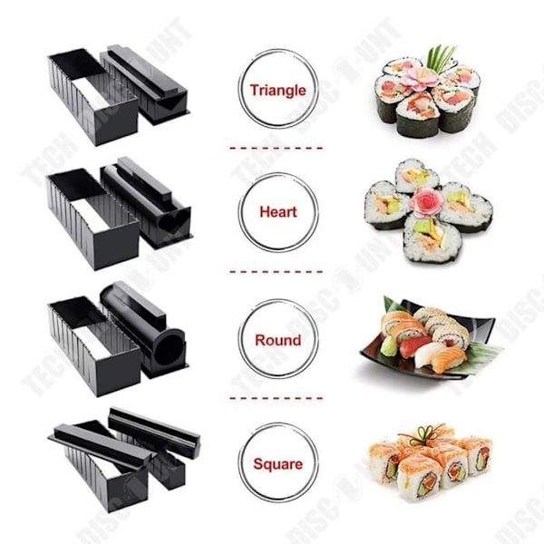 TD® Multifunktionelt sushi værktøj DIY hjem kreativ køkken sushi manuel ris rulle combo 11-pack
